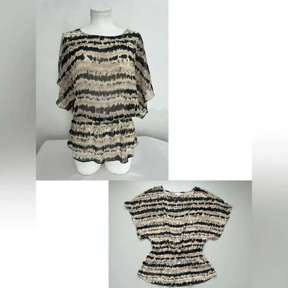 Studio Works Cream / Black/ Tan Sheer Blouse Women Size M (Medium) - Picture 9 of 9